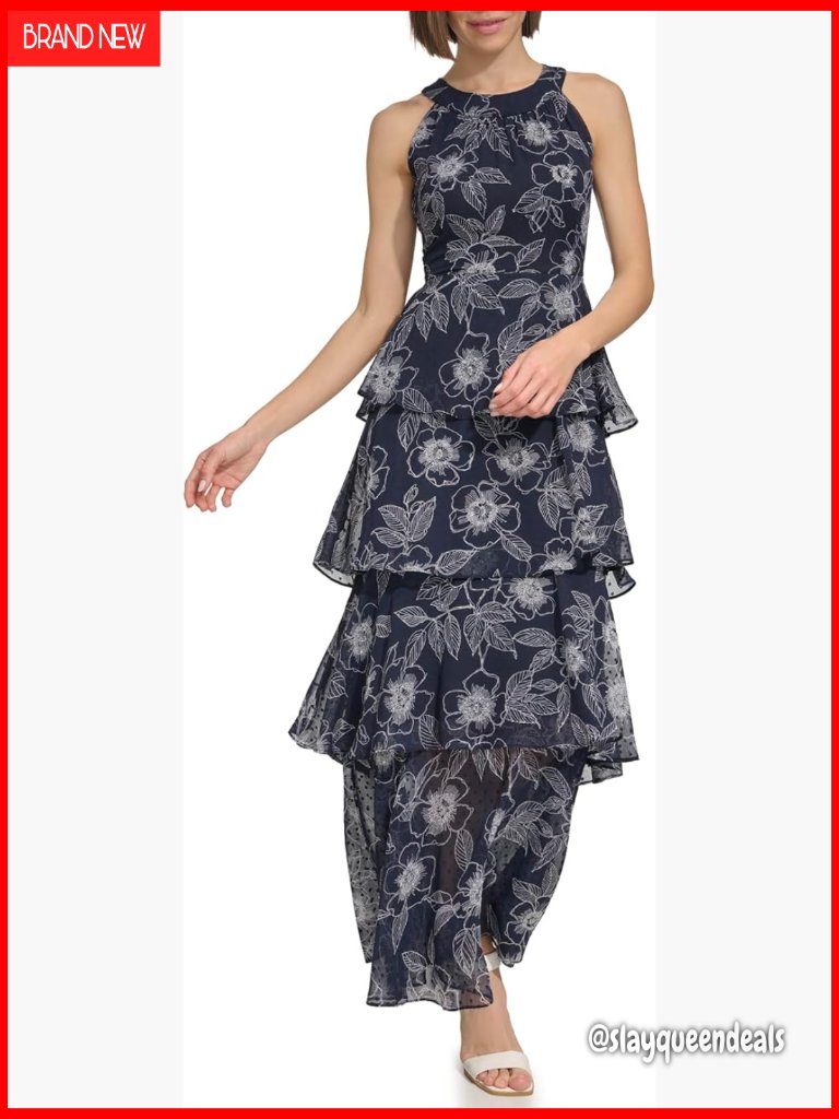Sleeveless Halter Maxi Dress, Polyester Chiffon, Tiered Skirt, Formal